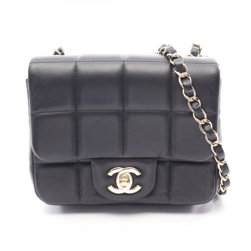 Chanel Chocolate Bar Flap Shoulder Bag Lambskin Sheepskin Black